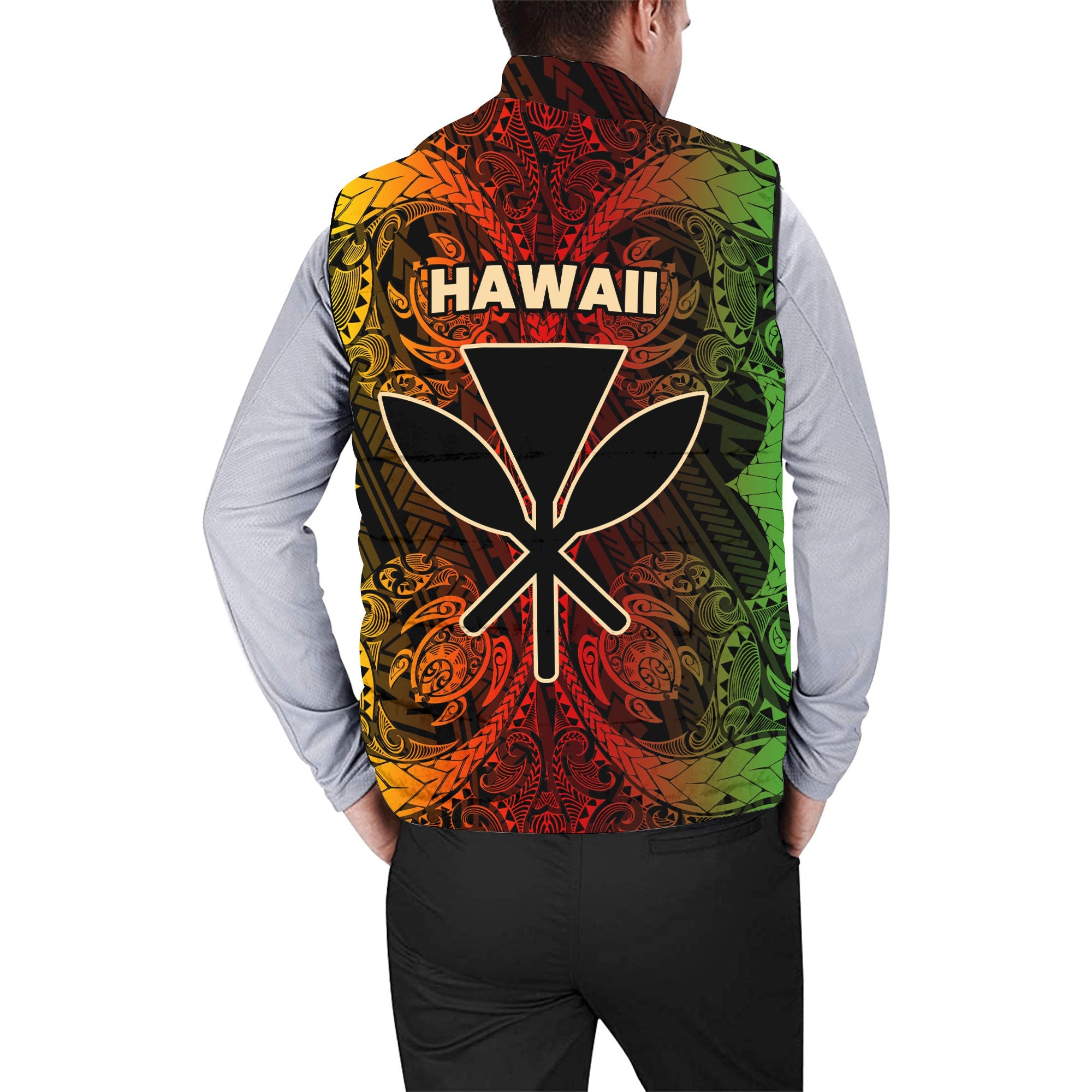 Kanaka Maoli Hawaii Men Padded Jacket Vest Reggae Style