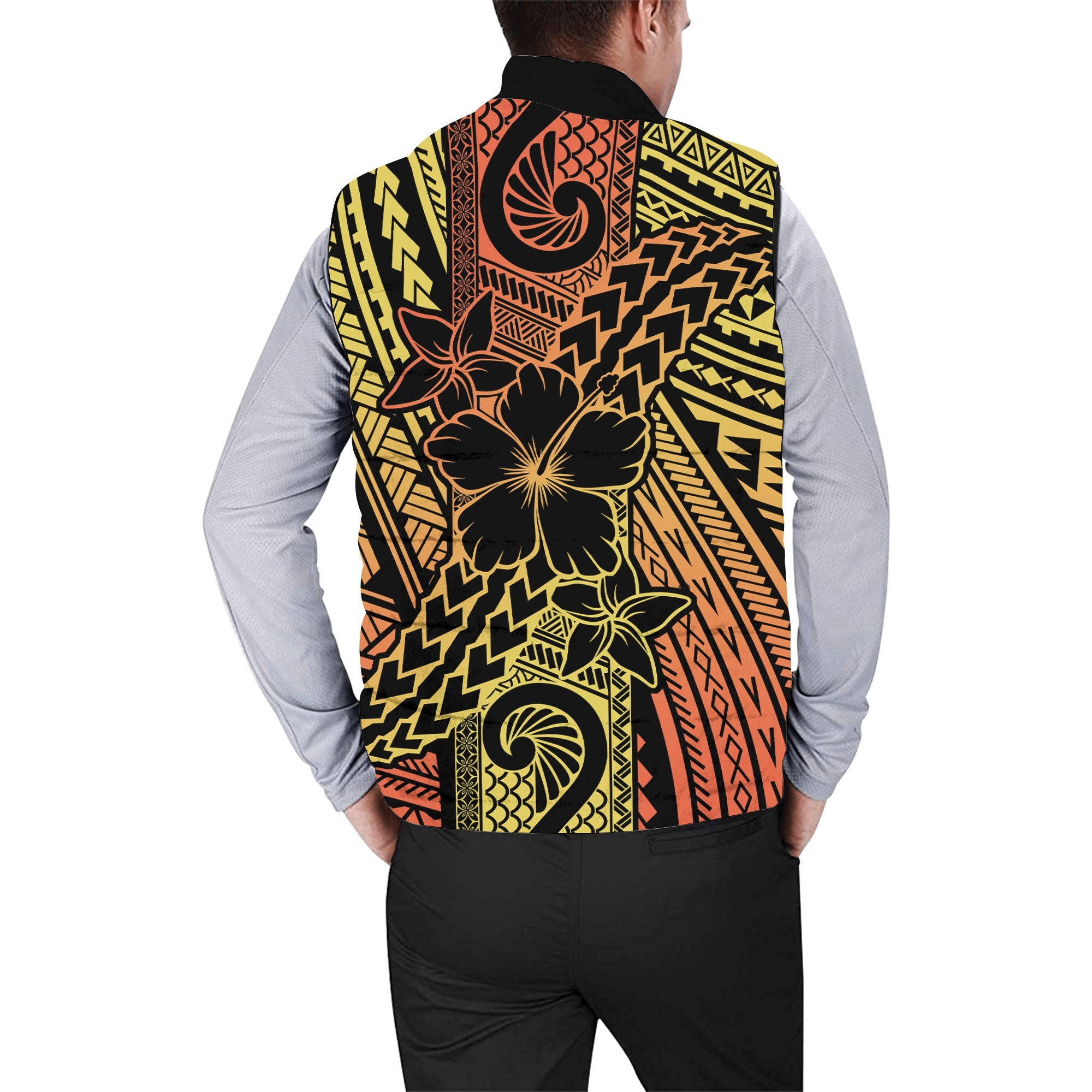 Hawaiian Reggae Men Padded Jacket Vest Polynesian Hibiscus Style