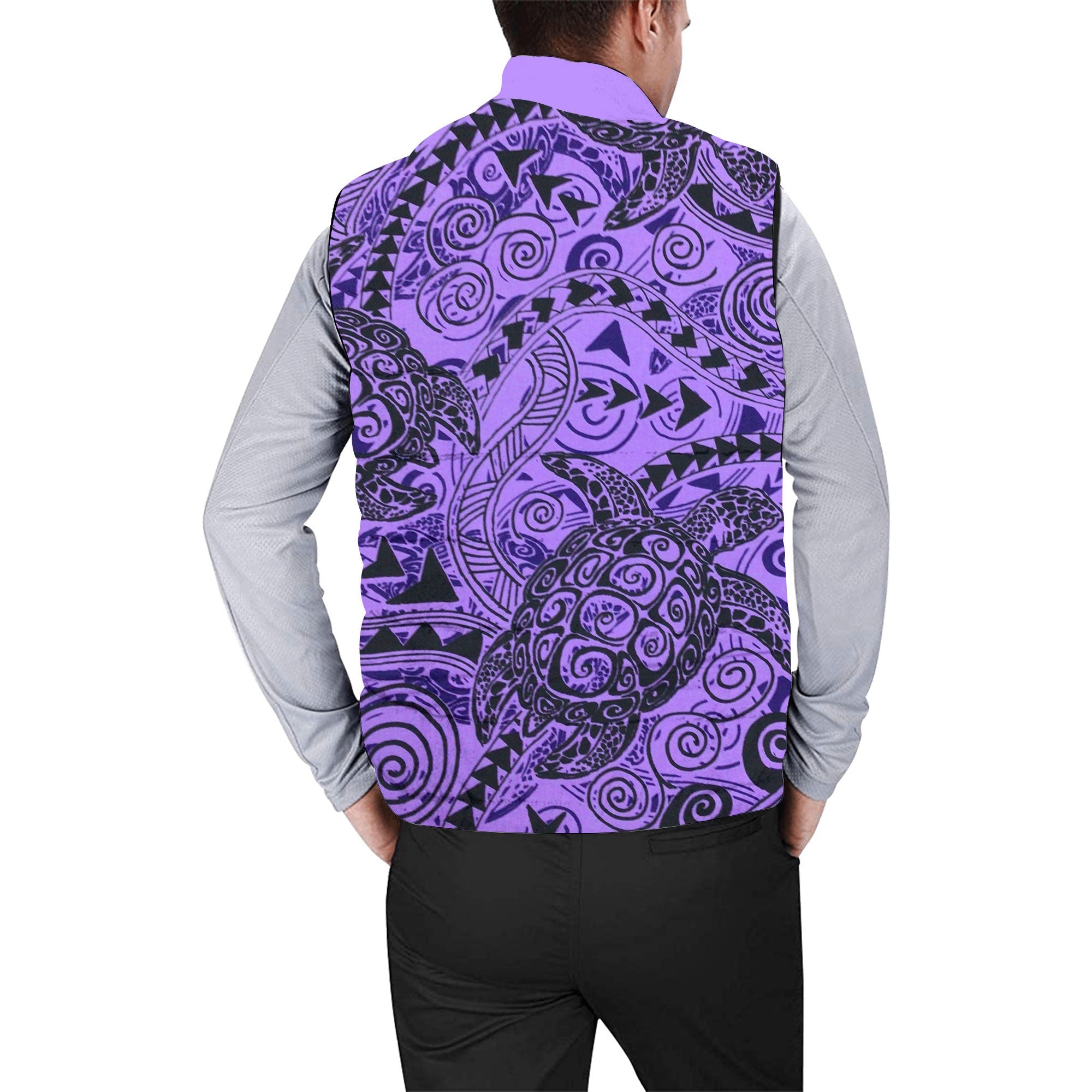 Hawaii Polynesian Turtle Men Padded Jacket Vest Purple Style