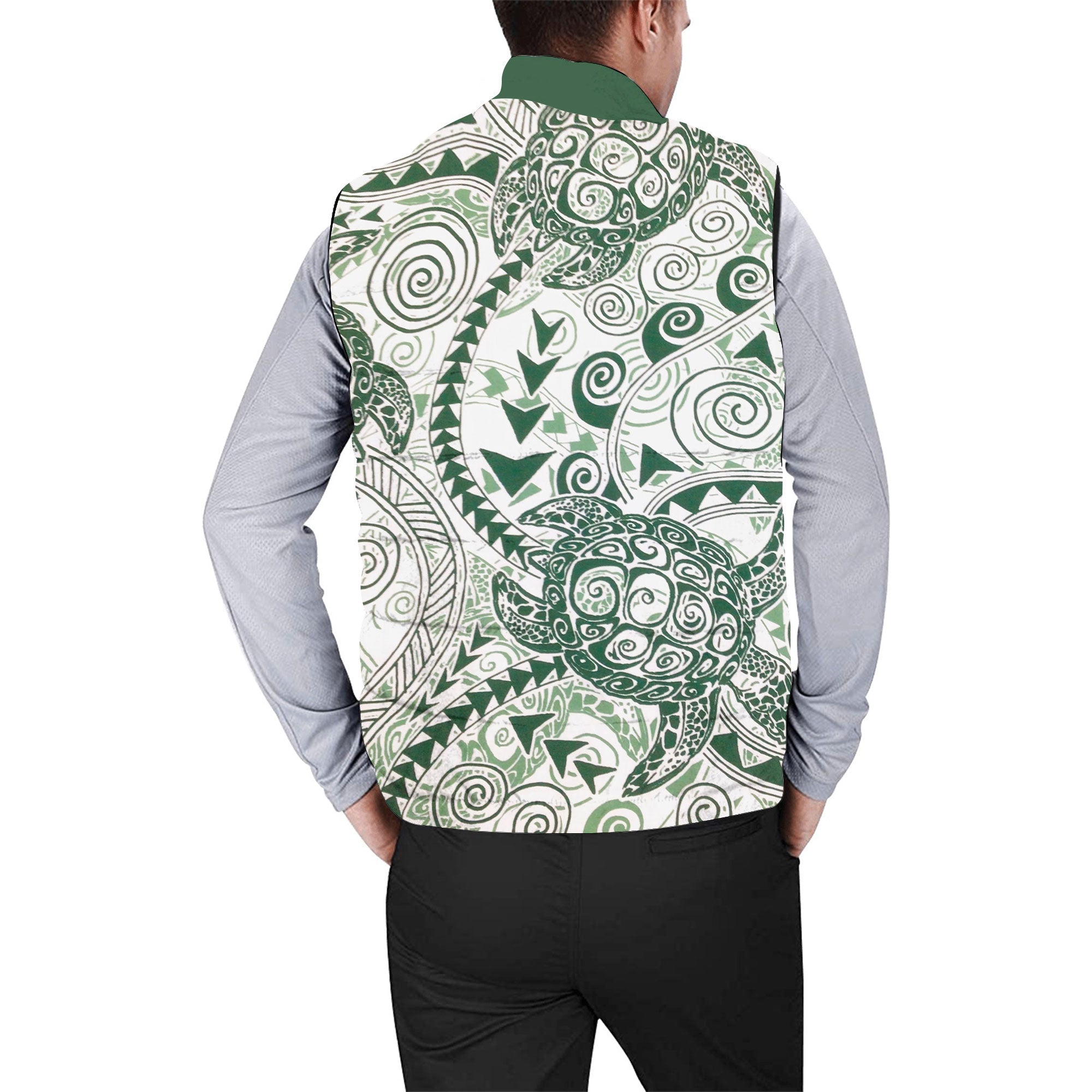 Hawaii Polynesian Turtle Men Padded Jacket Vest Green Style