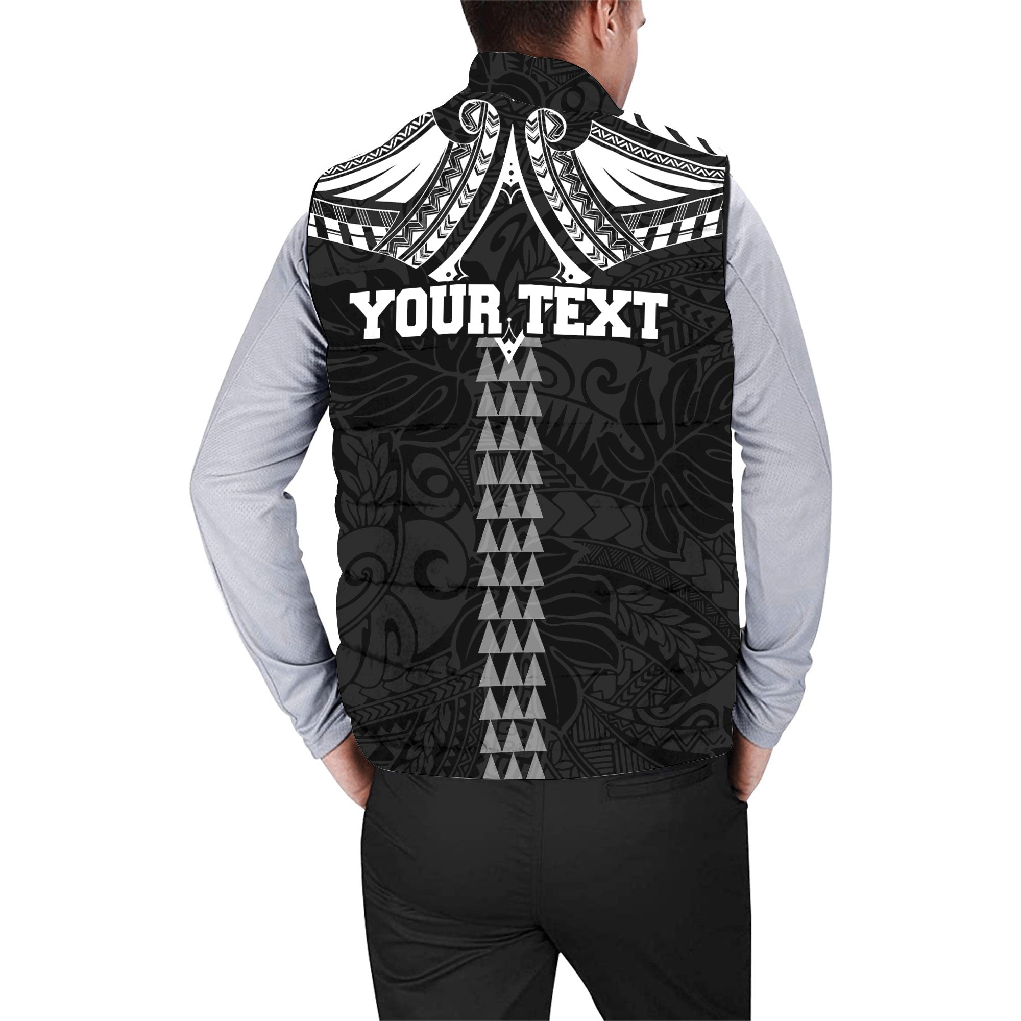 Custom Hawaii Ikaika Warrior Men Padded Jacket Vest Polynesian Tattoo Style