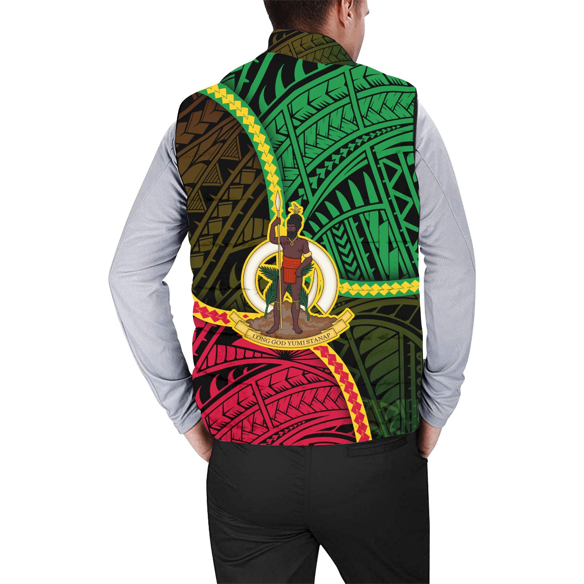 Vanuatu Men Padded Jacket Vest Independence Day 43rd Anniversary Style