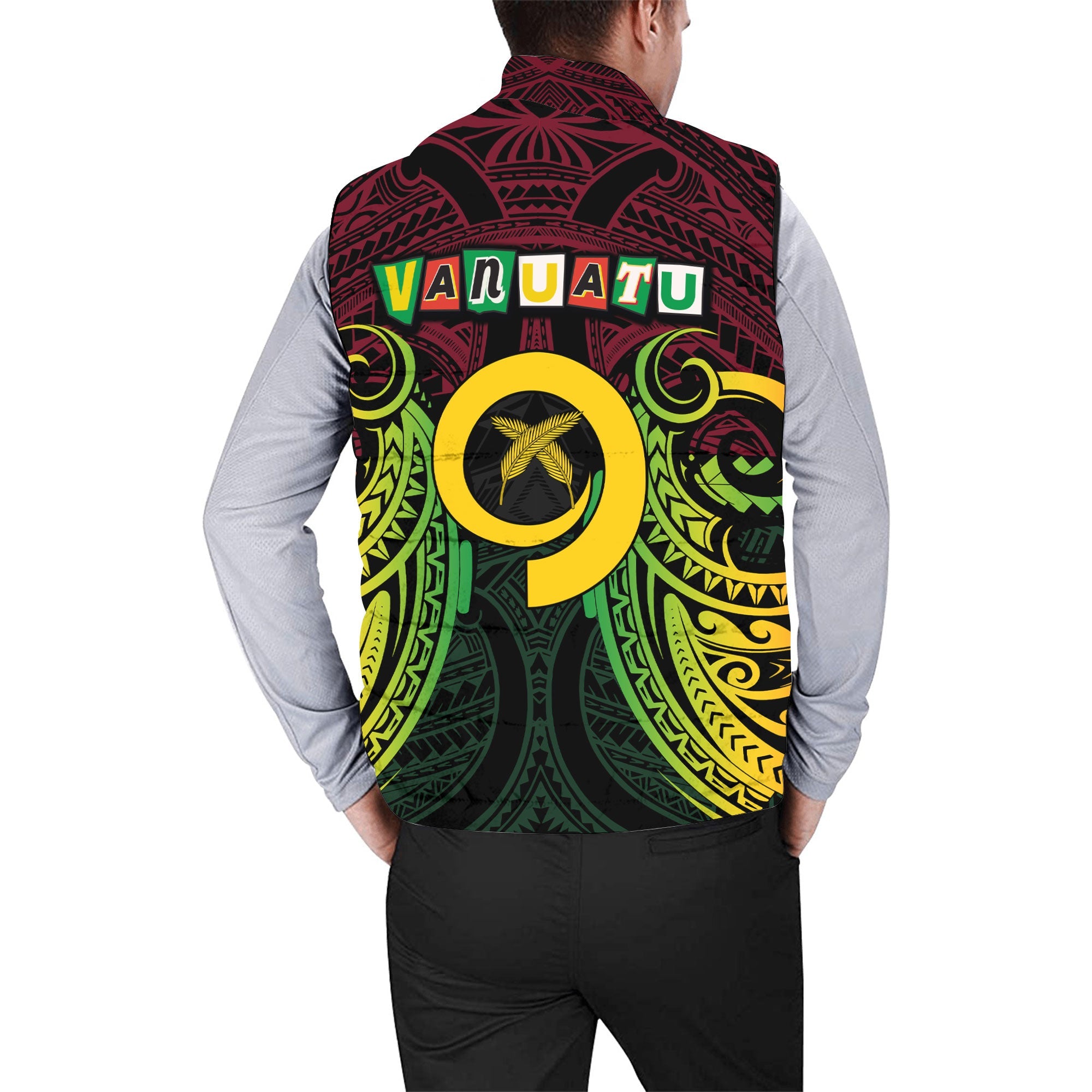 Vanuatu Men Padded Jacket Vest Independence Day 43rd Anniversary Style 2