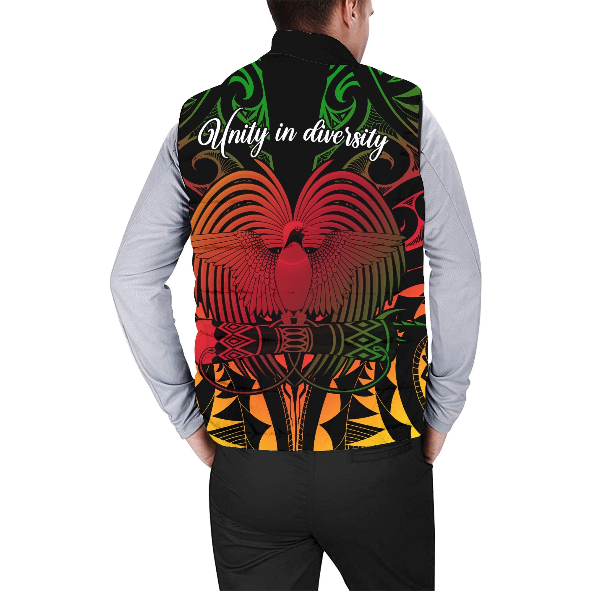 Papua New Guinea Men Padded Jacket Vest Unity In Diversity Motto