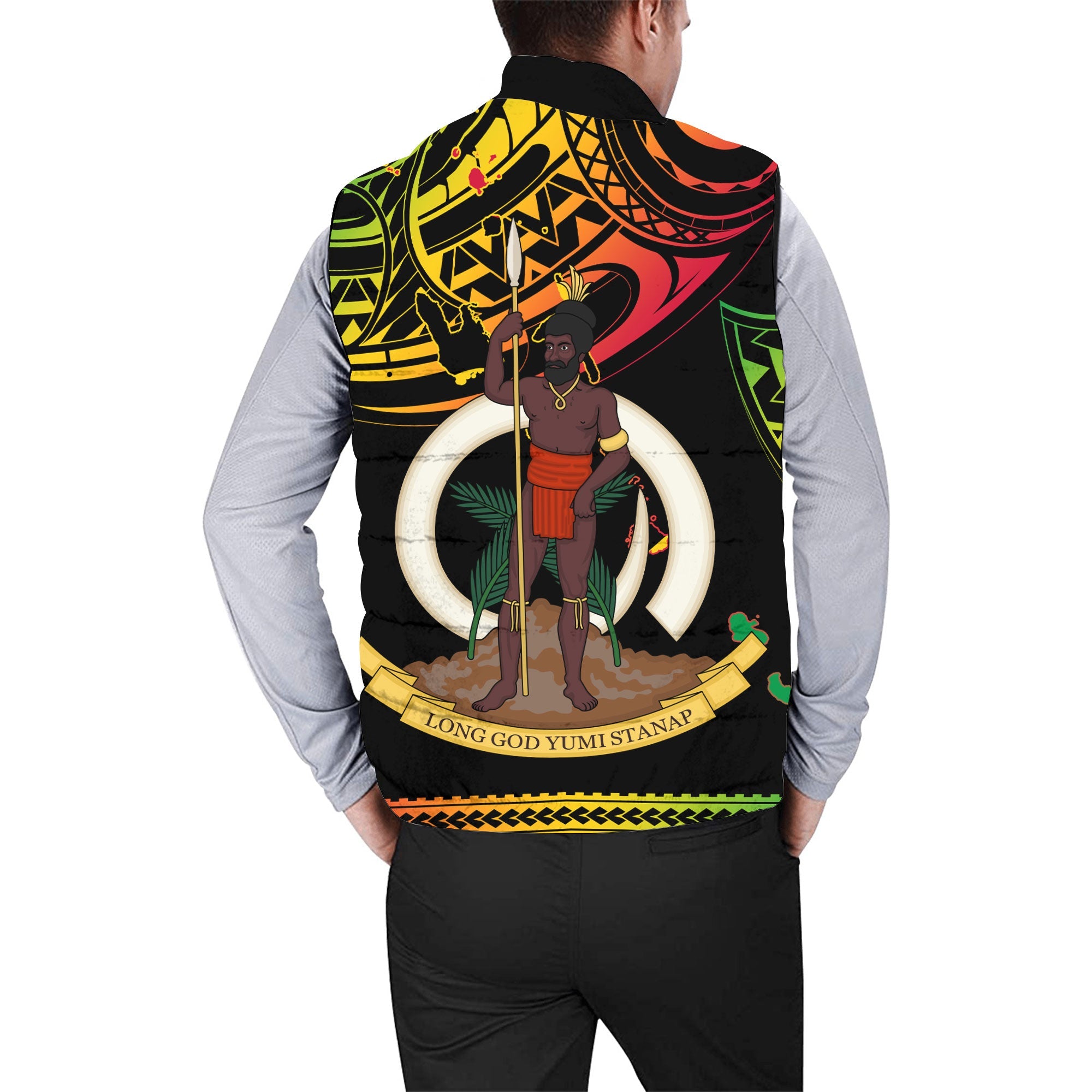 Vanuatu Proud To Be Ni-Van Men Padded Jacket Vest Coat Of Arms Reggae Style