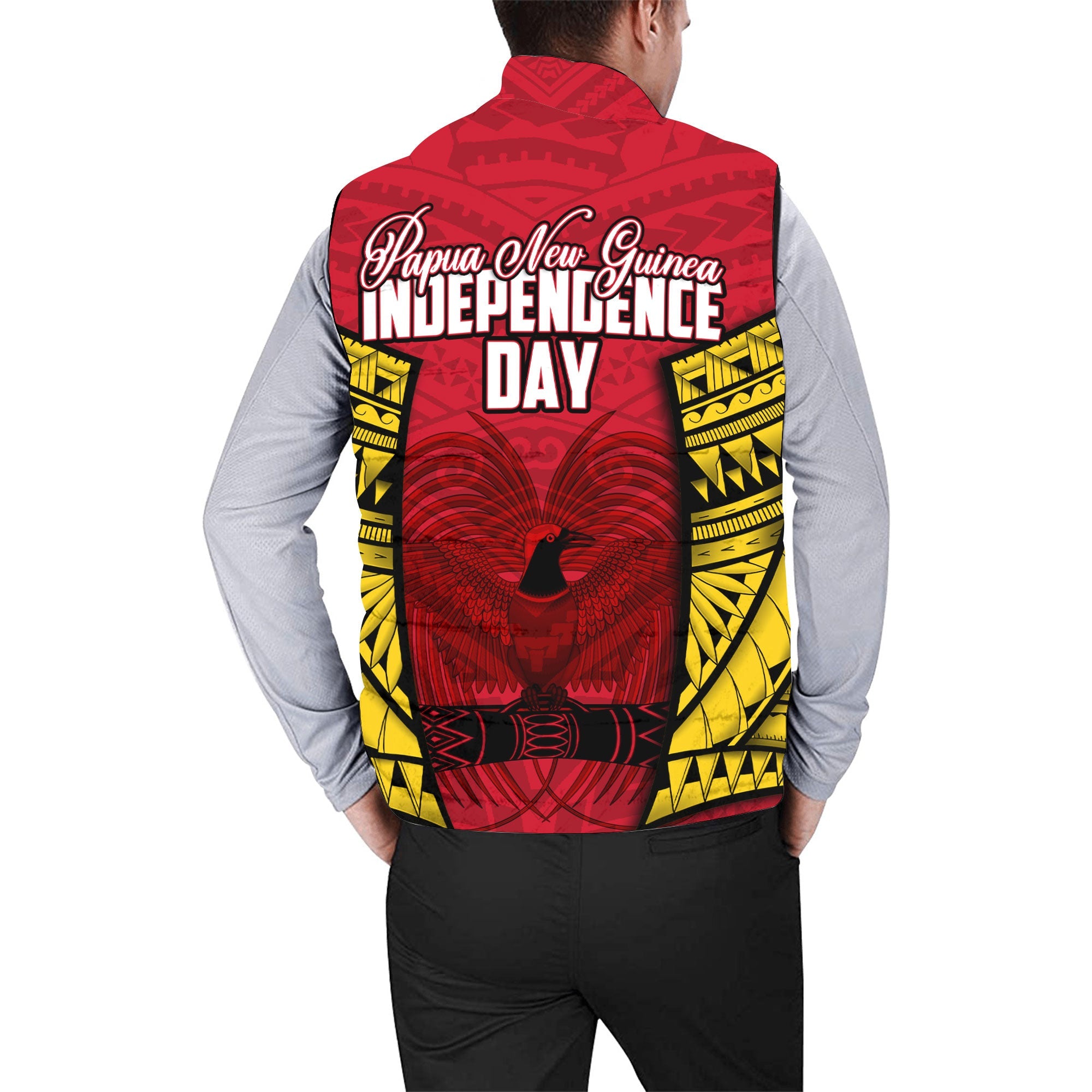 Papua New Guinea Independence Day Men Padded Jacket Vest Raggiana Bird of Paradise Style