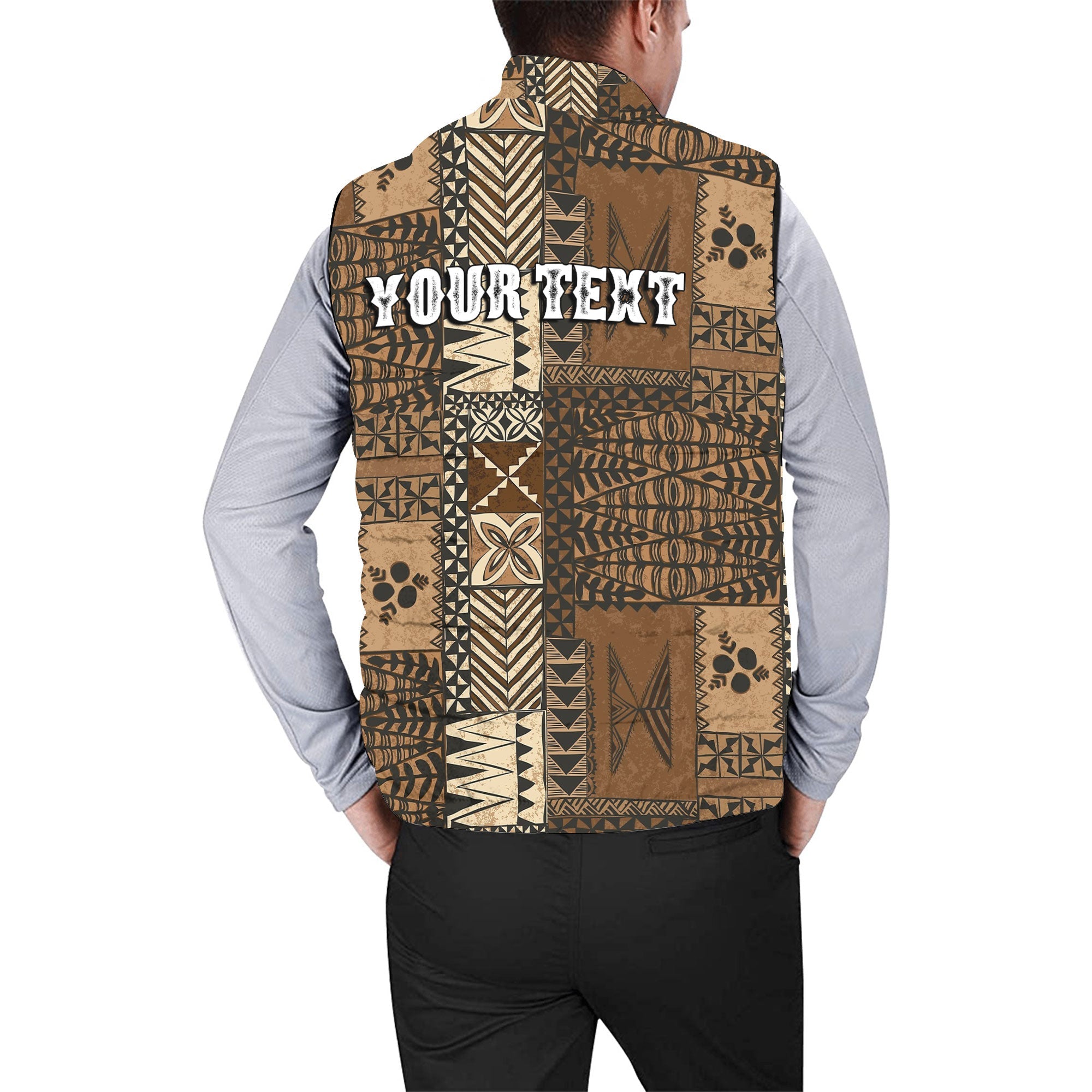 Custom Tonga Men Padded Jacket Vest Ngatu Tapa Style