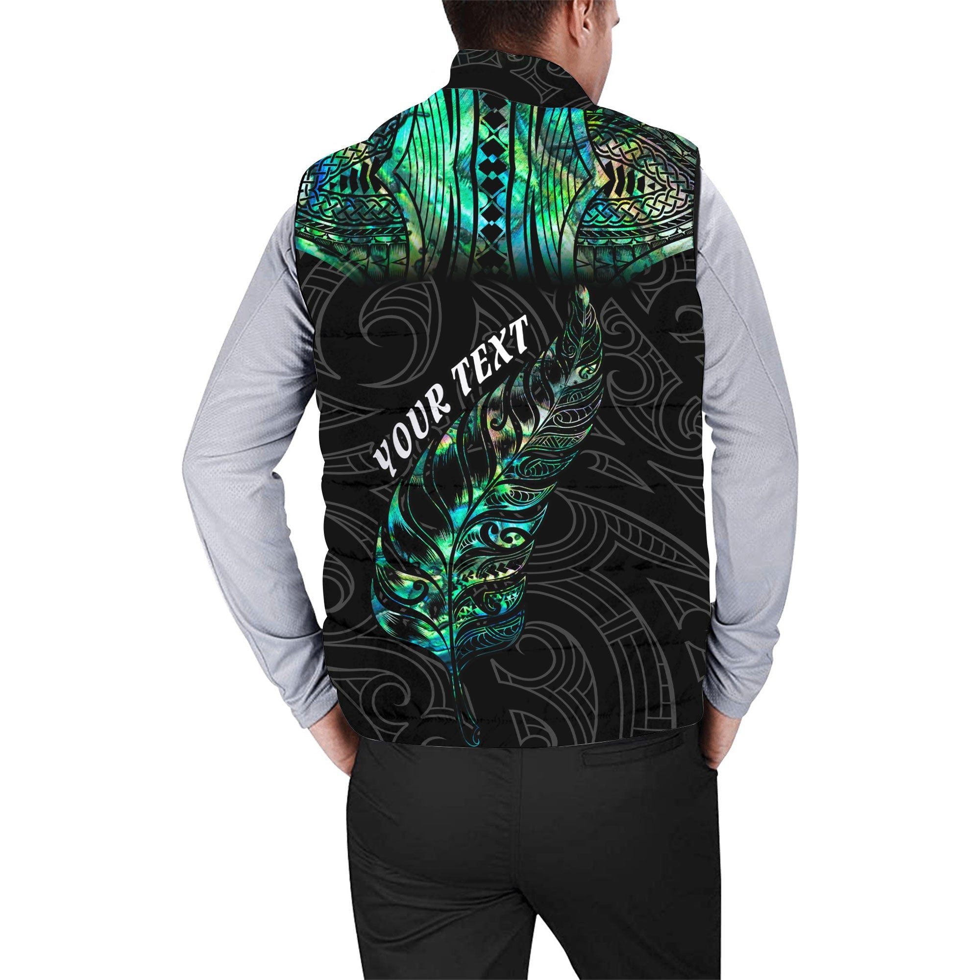 Custom New Zealand Rugby Men Padded Jacket Vest Maori mix Paua Shell Rugby Silver Fern Aotearoa - LH1