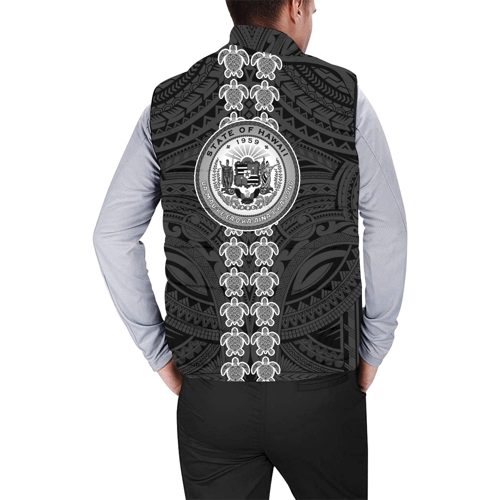 Hawaii Seal Polynesian Turtle Line Men Padded Jacket Vest