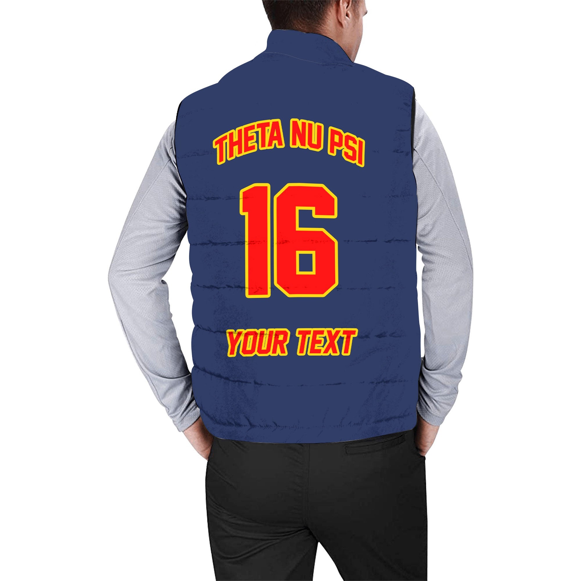 Fraternity Jacket - Personalized Theta Nu Psi Men Padded Jacket Vest Original Blue Style