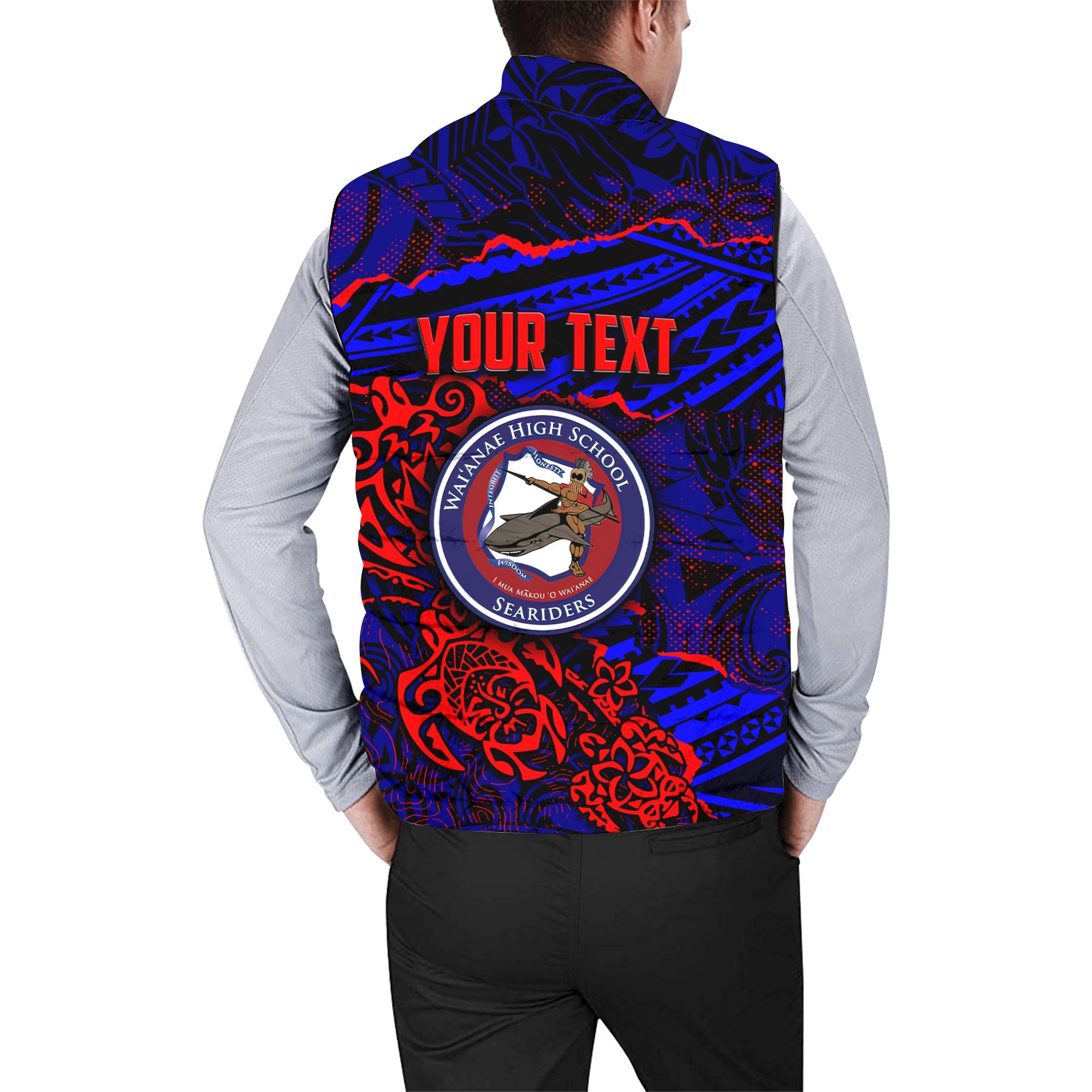 Hawaii Waianae High School Custom Men Padded Jacket Vest Polynesian Turtle Style