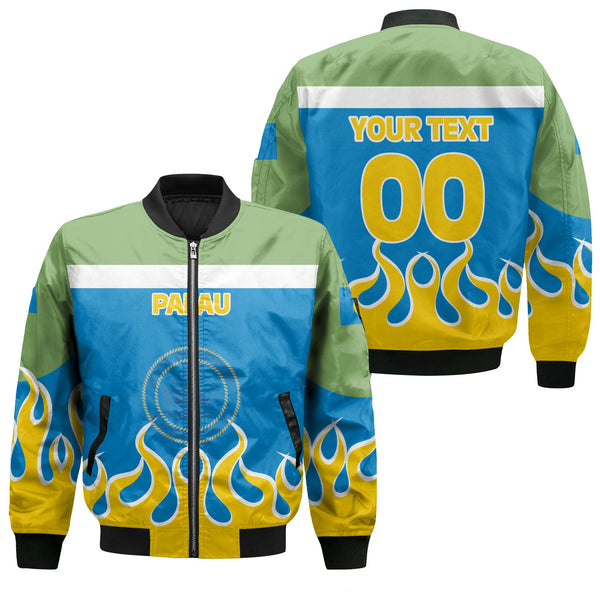 Palau Bomber Jacket Flag & Coat Of Arms Fire Hockey Style