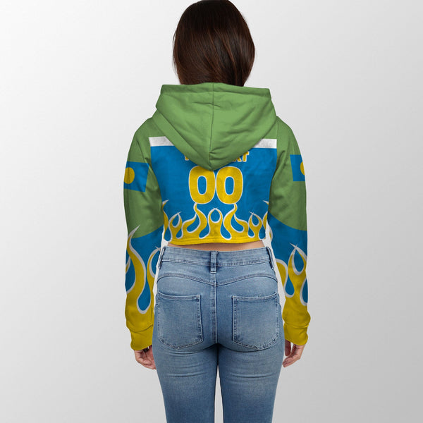 Palau Crop Hoodie Flag & Coat Of Arms Fire Hockey Style