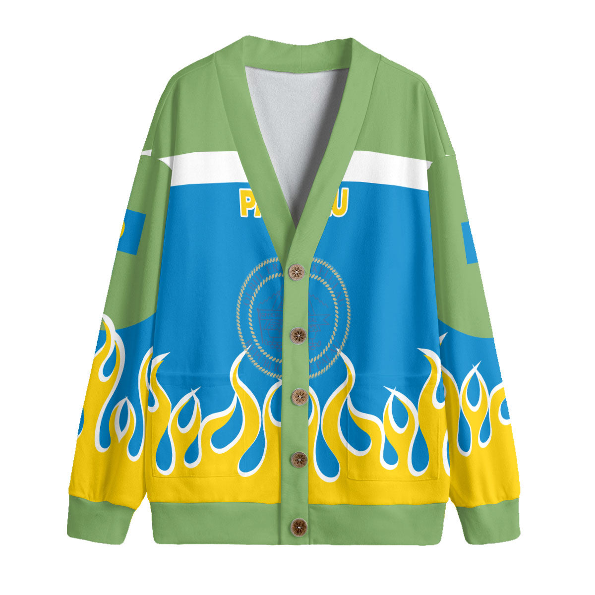 Palau Fleece Cardigan Flag & Coat Of Arms Fire Hockey Style