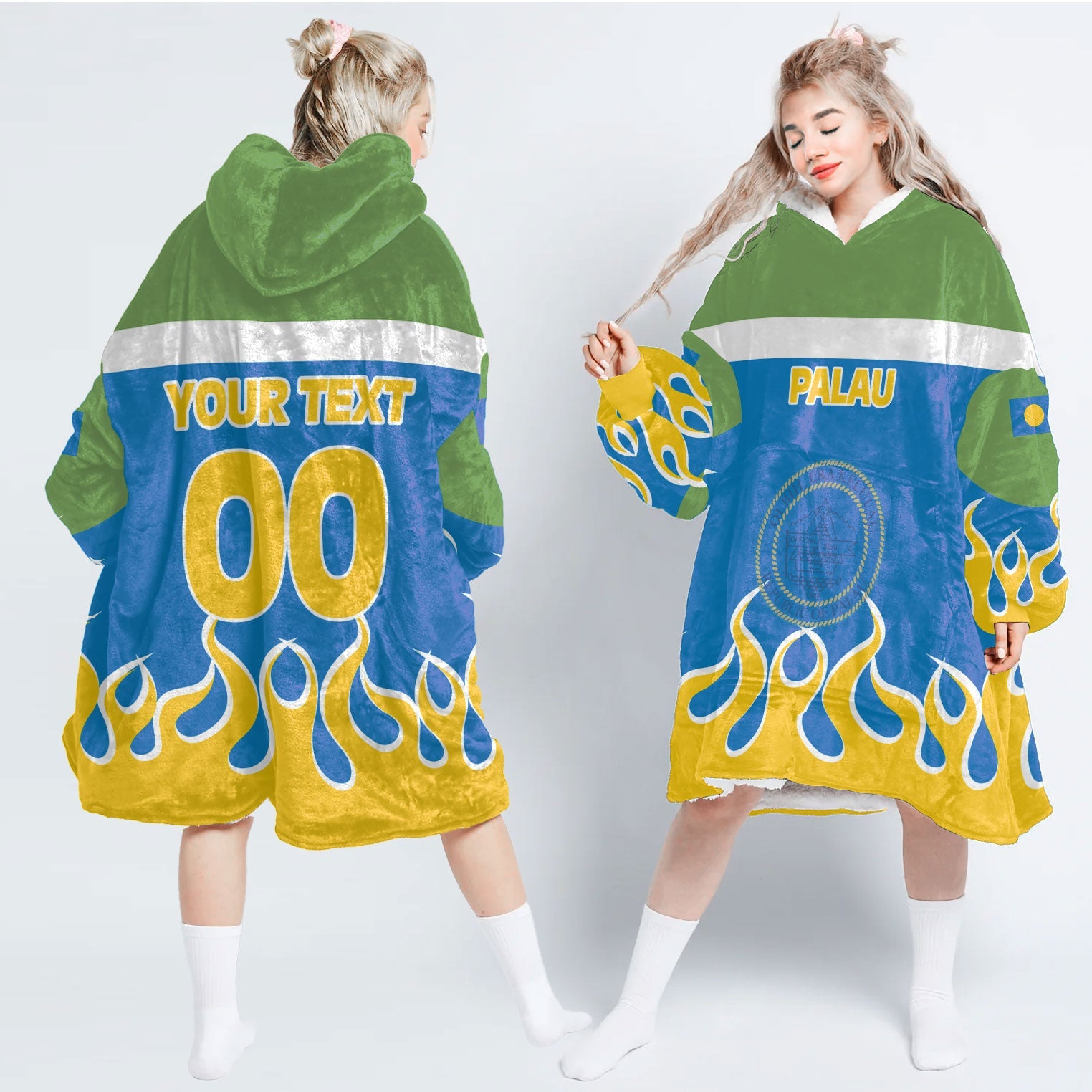 Palau Snug Hoodie Flag & Coat Of Arms Fire Hockey Style