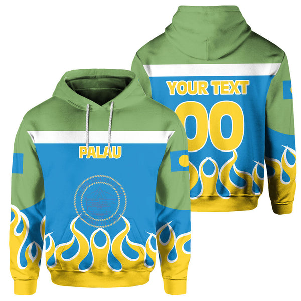 Palau Hoodie Flag & Coat Of Arms Fire Hockey Style