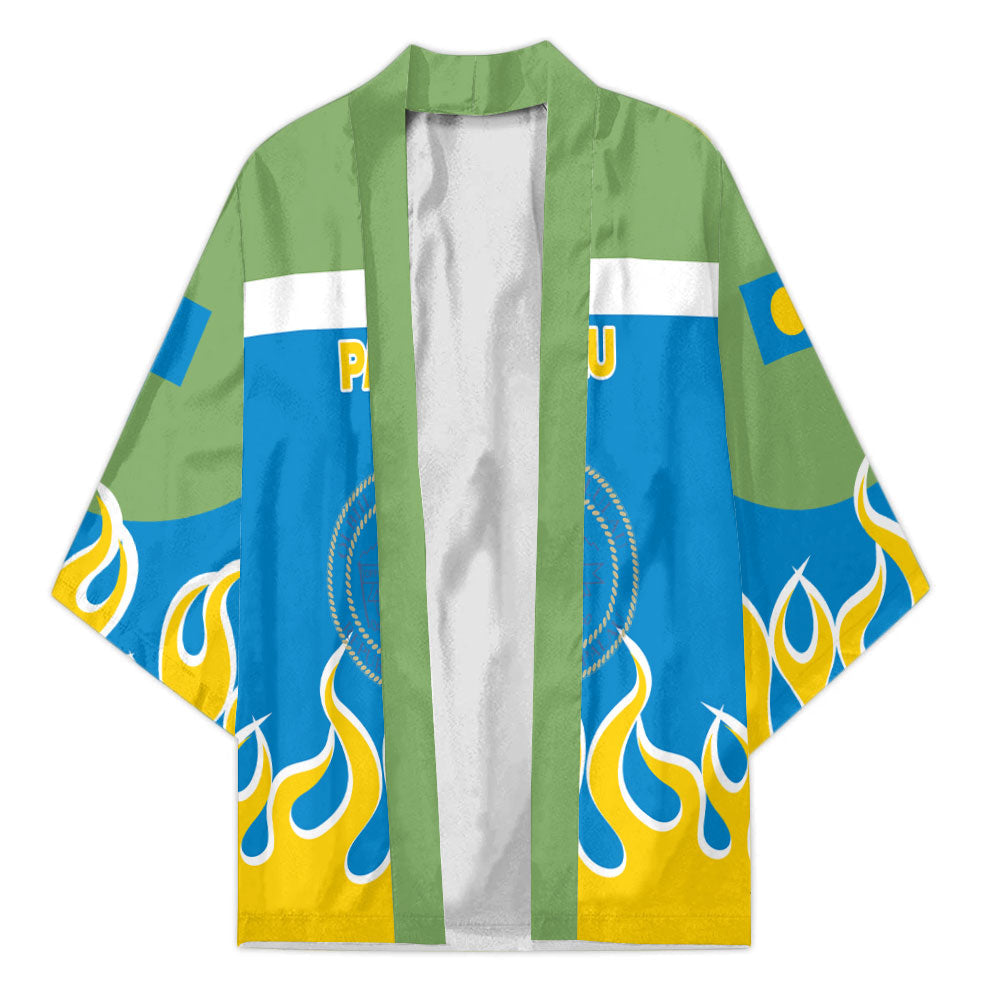 Palau Kimono Flag & Coat Of Arms Fire Hockey Style