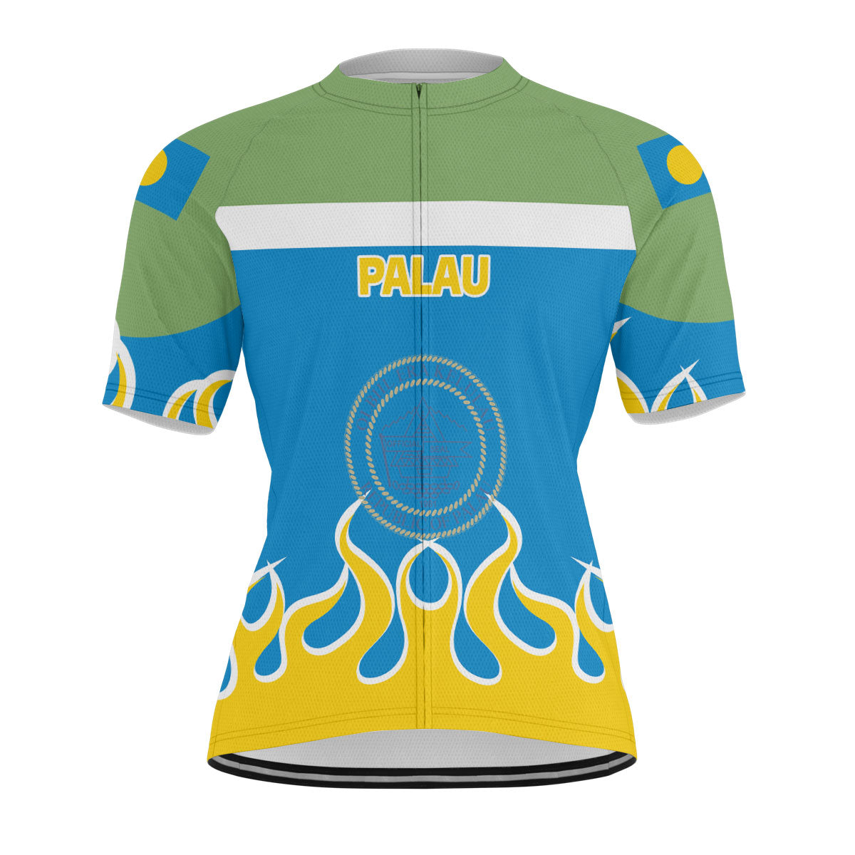 Palau Men's Cycling Jersey Flag & Coat Of Arms Fire Hockey Style