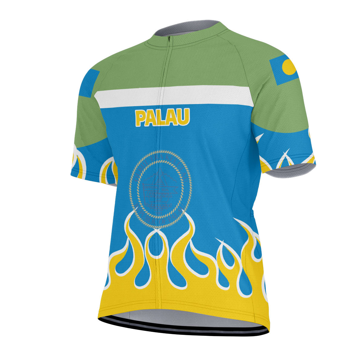 Palau Men's Cycling Jersey Flag & Coat Of Arms Fire Hockey Style