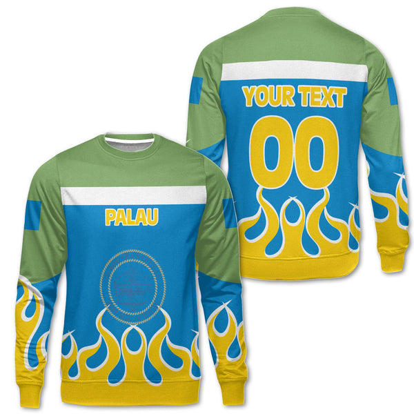 Palau Sweatshirt Flag & Coat Of Arms Fire Hockey Style