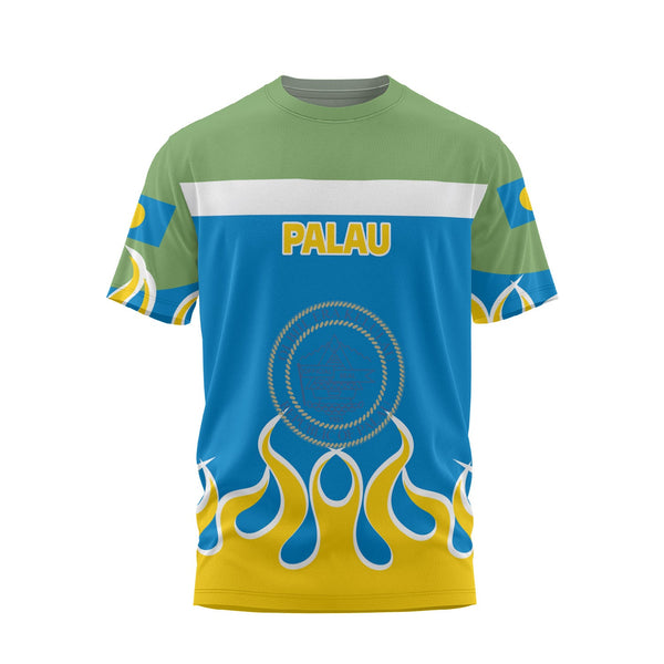 Palau T Shirt Flag & Coat Of Arms Fire Hockey Style