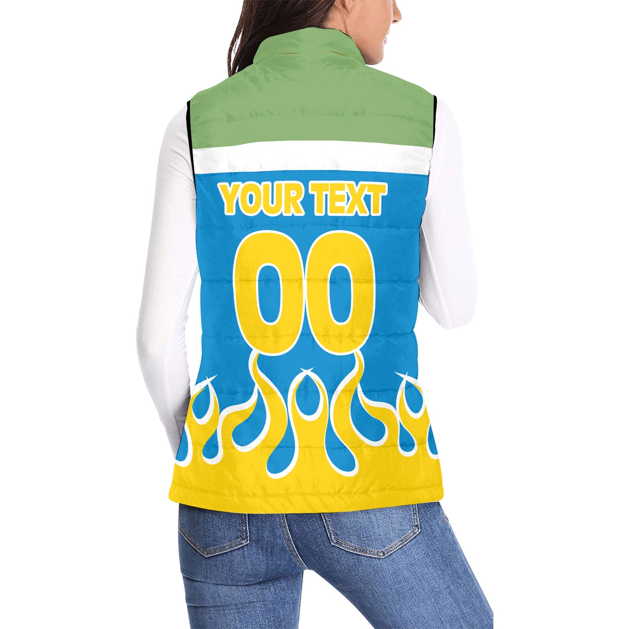 Palau Women Padded Jacket Vest Flag & Coat Of Arms Fire Hockey Style