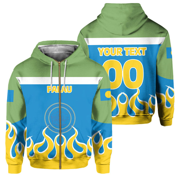 Palau Zip Hoodie Flag & Coat Of Arms Fire Hockey Style