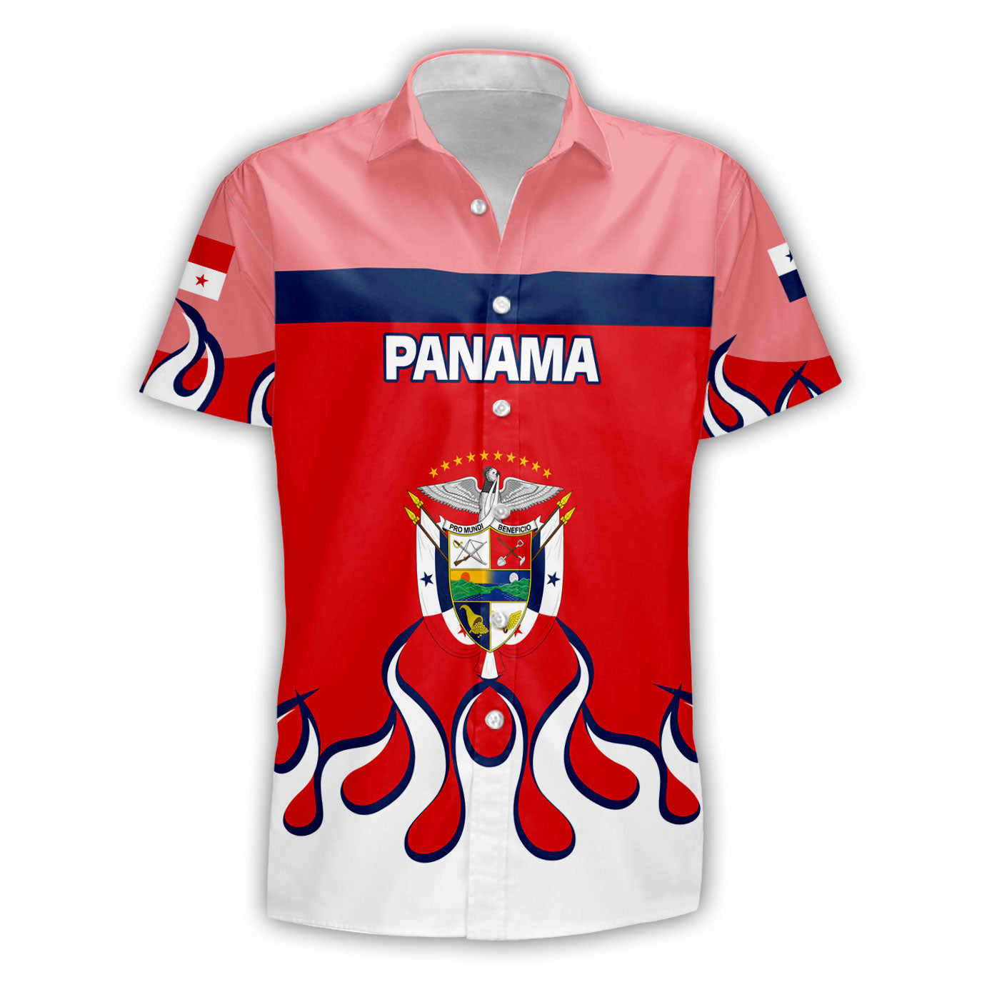 Panama Short Sleeve Shirt Flag & Coat Of Arms Fire Hockey Style