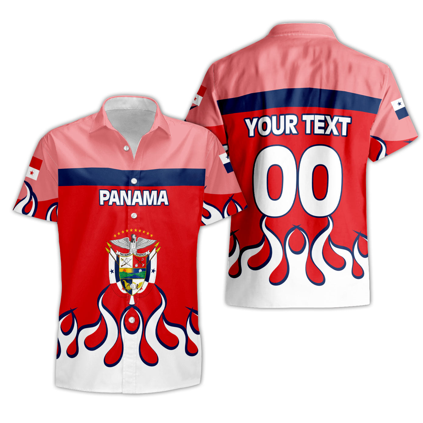 Panama Short Sleeve Shirt Flag & Coat Of Arms Fire Hockey Style