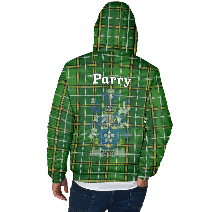 Parry Family Men Hooded Padded Jacket Irish National Plaid & Crest Sty ...