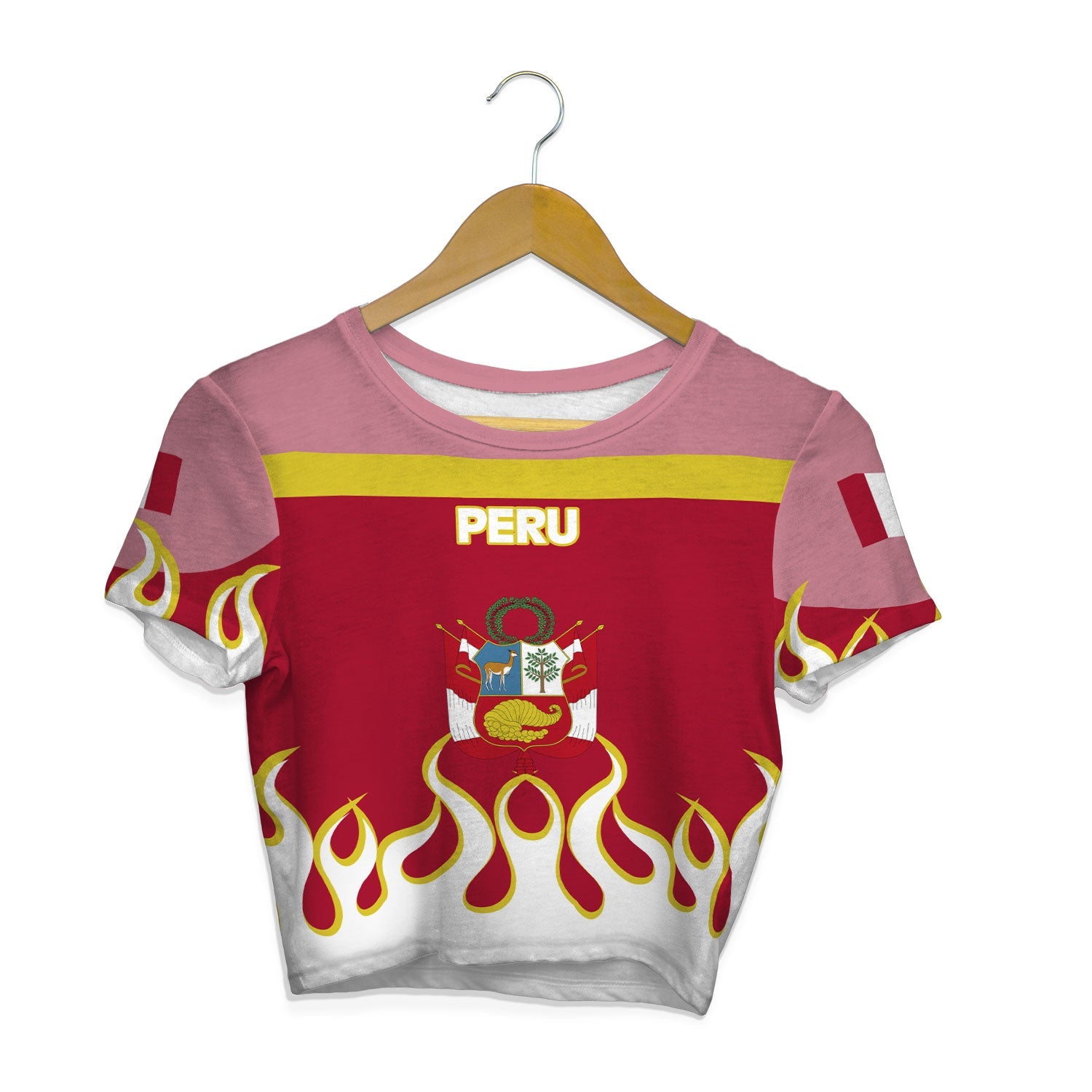 Peru Crop Top T Shirt Flag & Coat Of Arms Fire Hockey Style