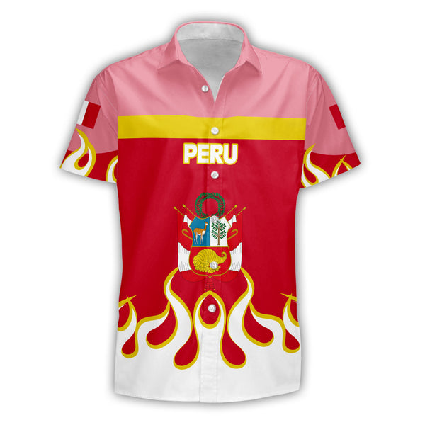 Peru Short Sleeve Shirt Flag & Coat Of Arms Fire Hockey Style