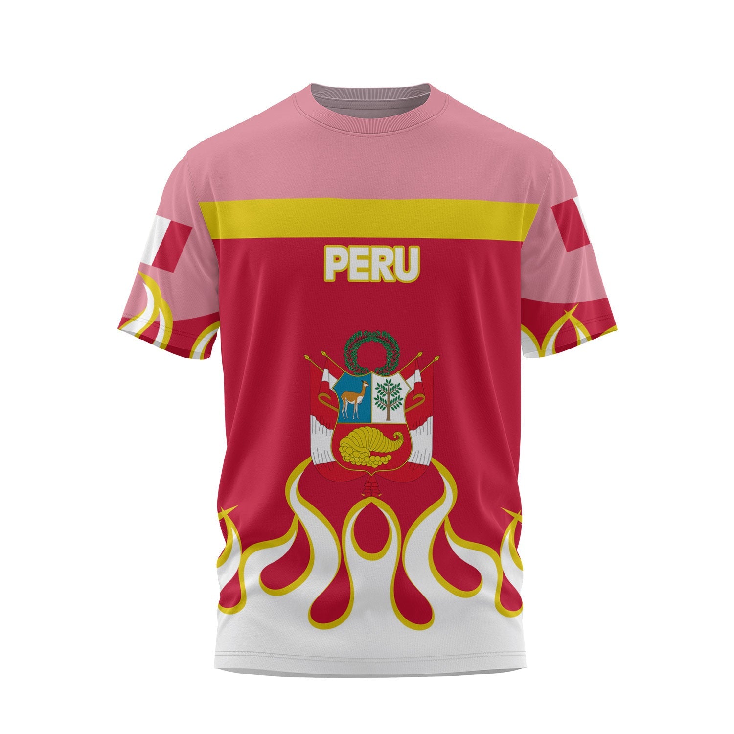 Peru T Shirt Flag & Coat Of Arms Fire Hockey Style