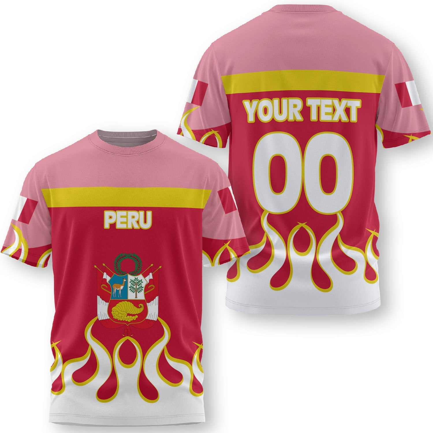 Peru T Shirt Flag & Coat Of Arms Fire Hockey Style