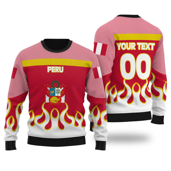 Peru Ugly Sweater Flag & Coat Of Arms Fire Hockey Style