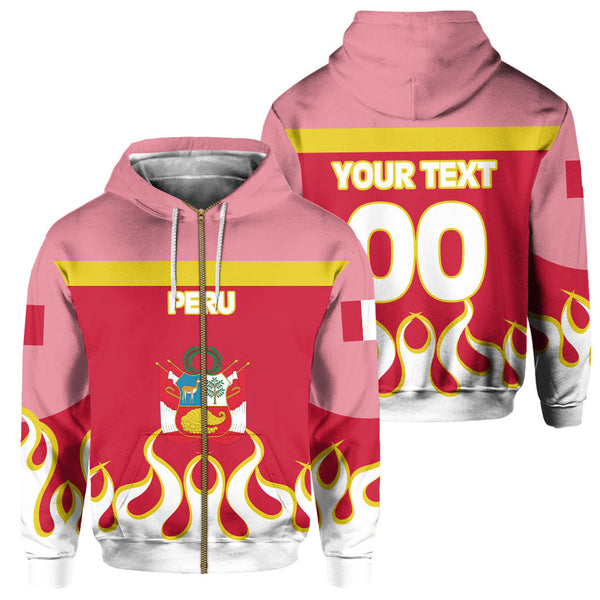 Peru Zip Hoodie Flag & Coat Of Arms Fire Hockey Style