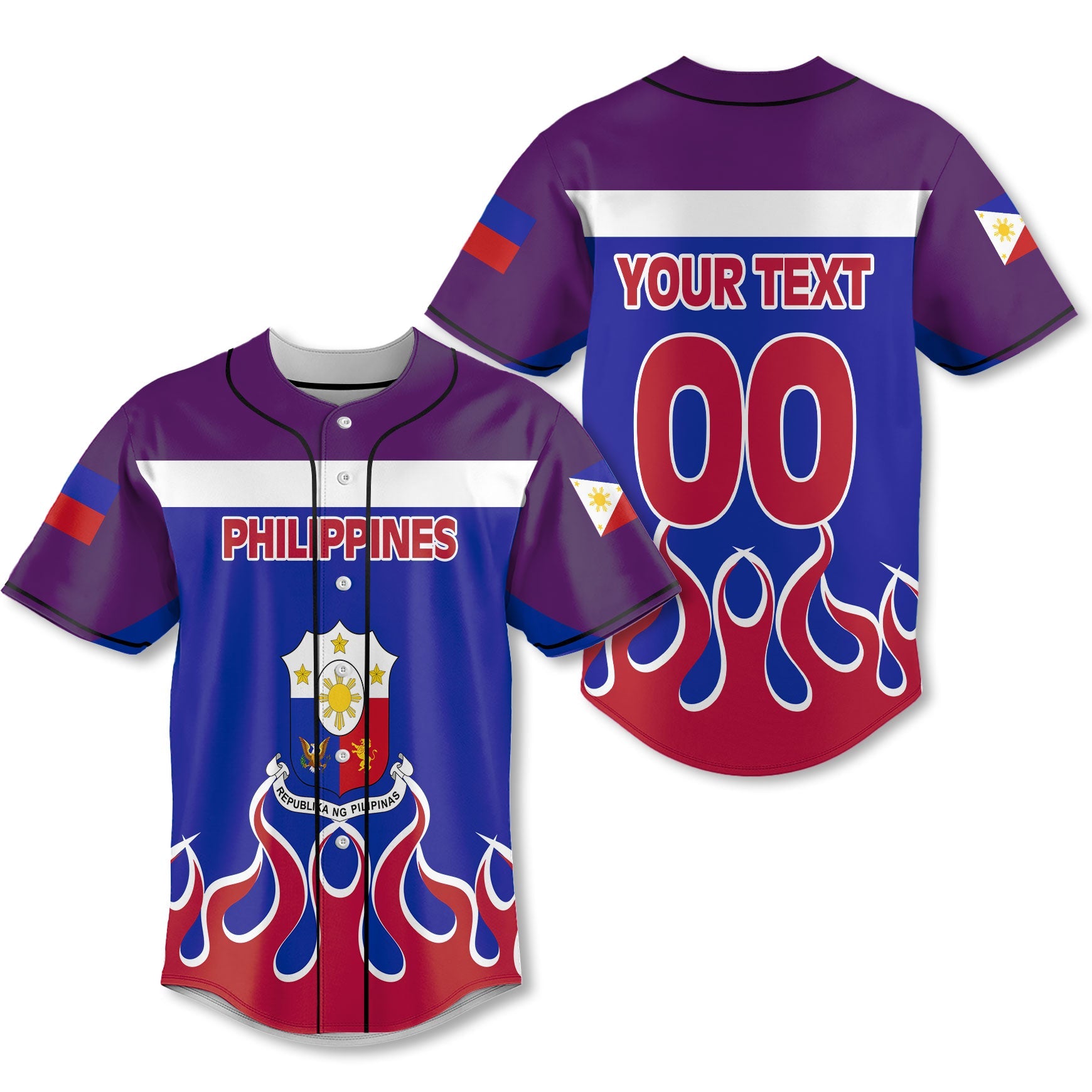 Philippines Baseball Jersey Flag & Coat Of Arms Fire Hockey Style