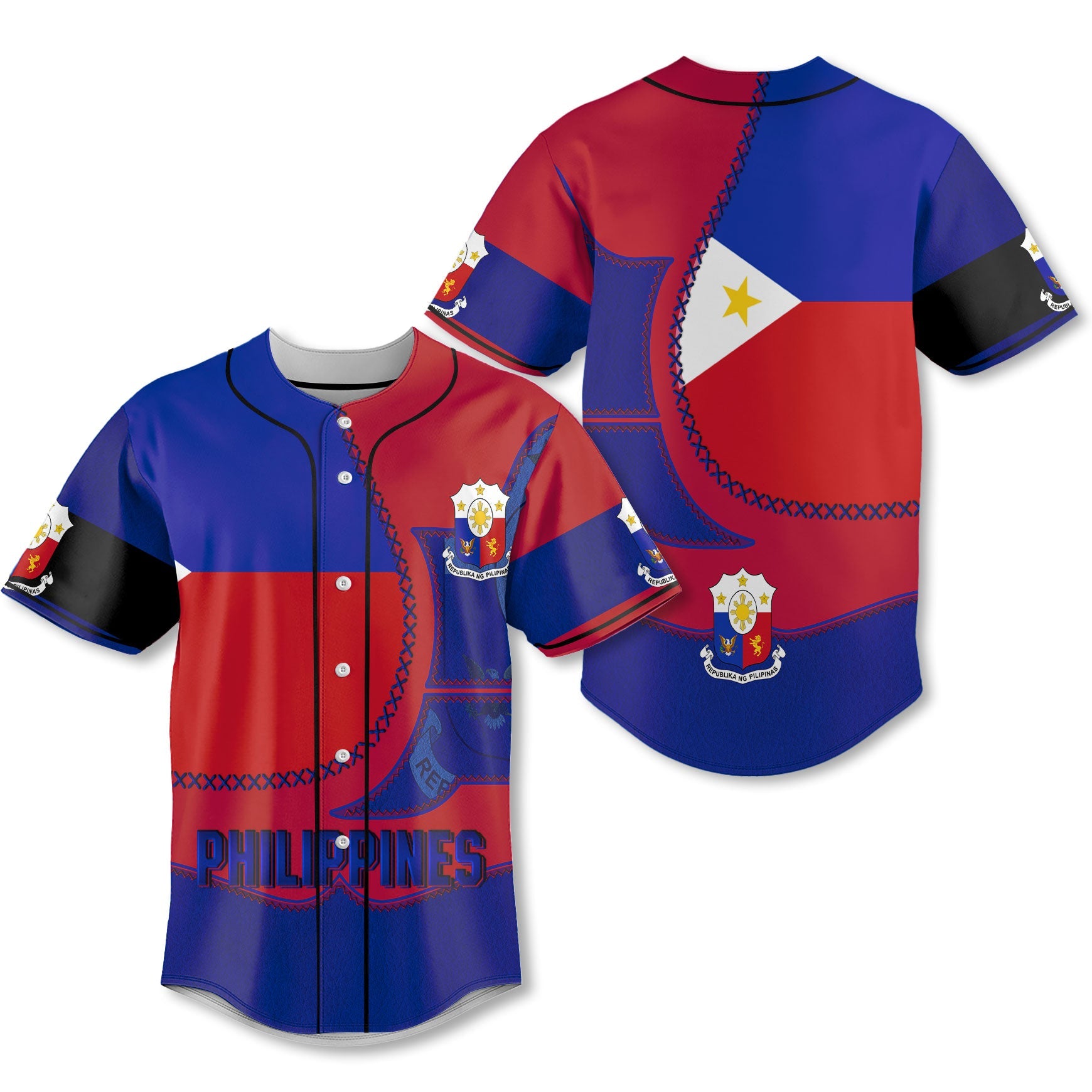 Philippines Baseball Jersey Flag & Coat Of Arms Leather Style