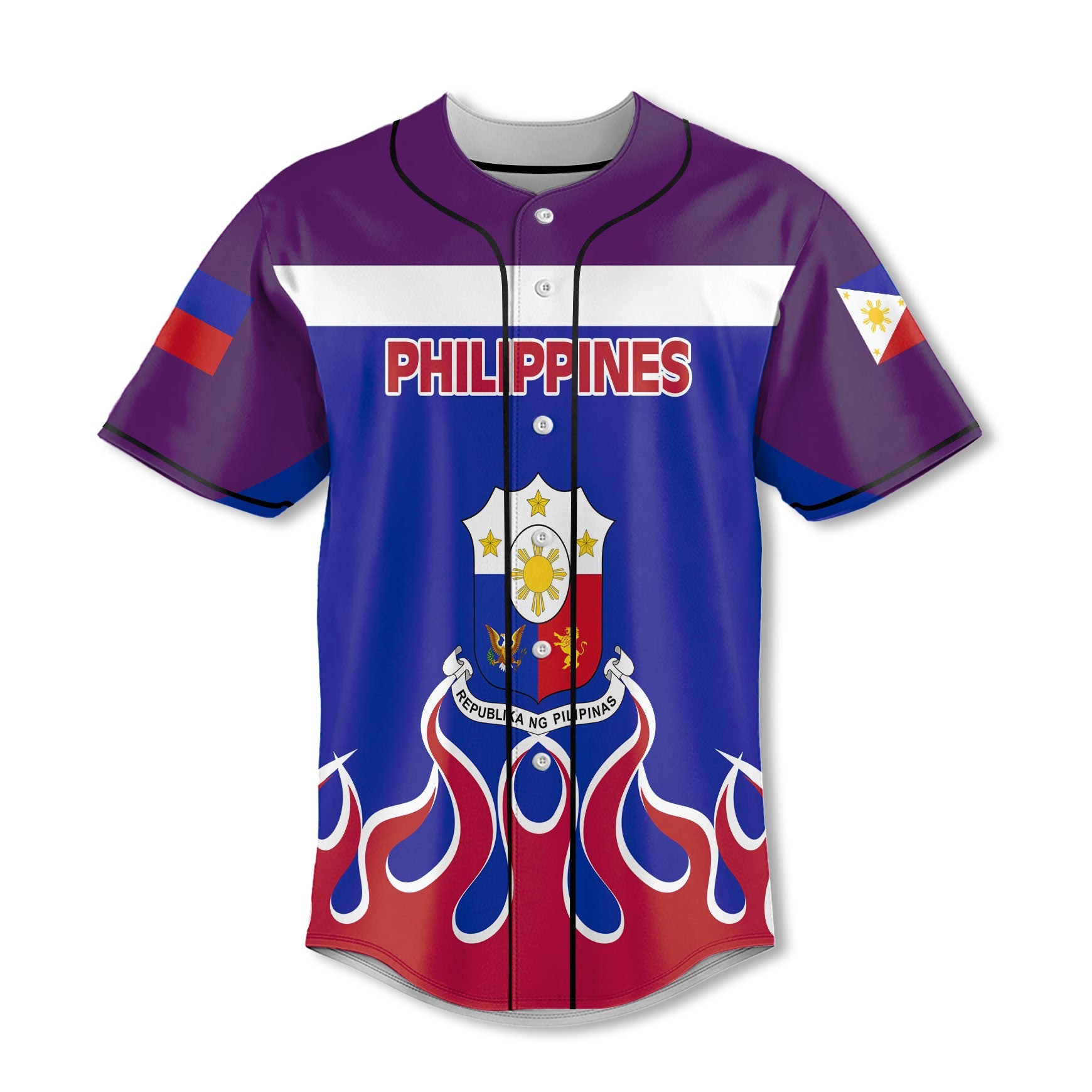 Philippines Baseball Jersey Flag & Coat Of Arms Fire Hockey Style