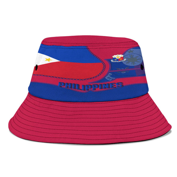 Philippines Bucket Hat Flag & Coat Of Arms Leather Style