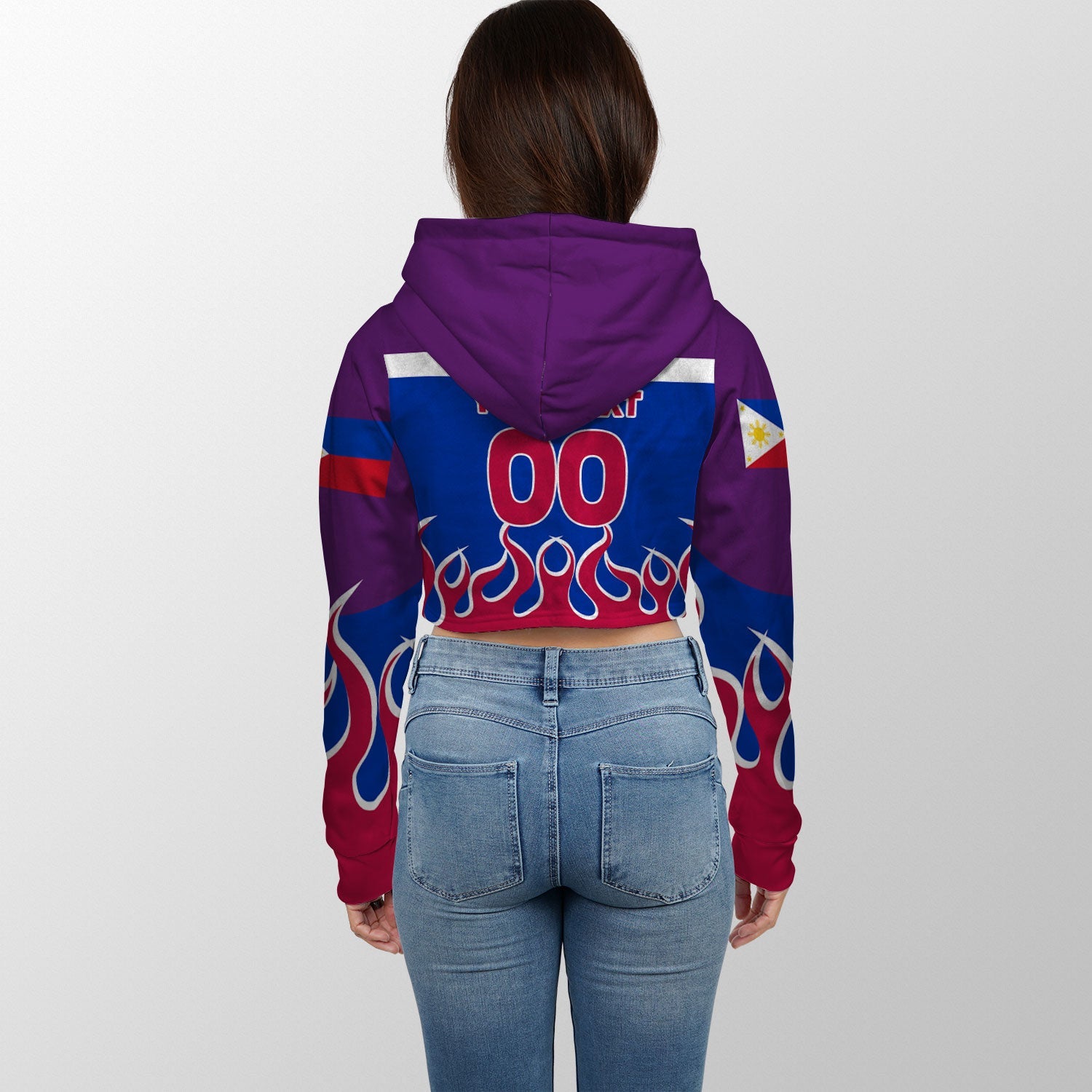 Philippines Crop Hoodie Flag & Coat Of Arms Fire Hockey Style