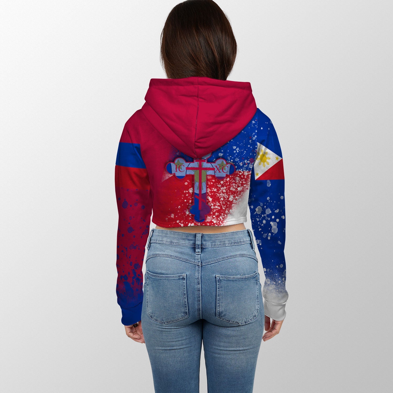 Philippines Crop Hoodie Flag & Coat Of Arms Orthodox Style