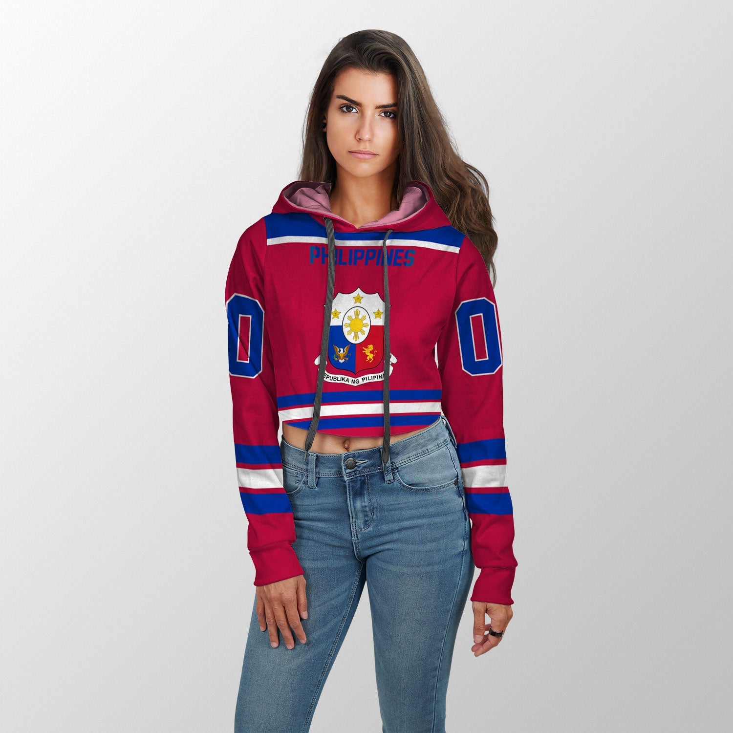 Philippines Crop Hoodie Flag & Coat Of Arms Hockey Style