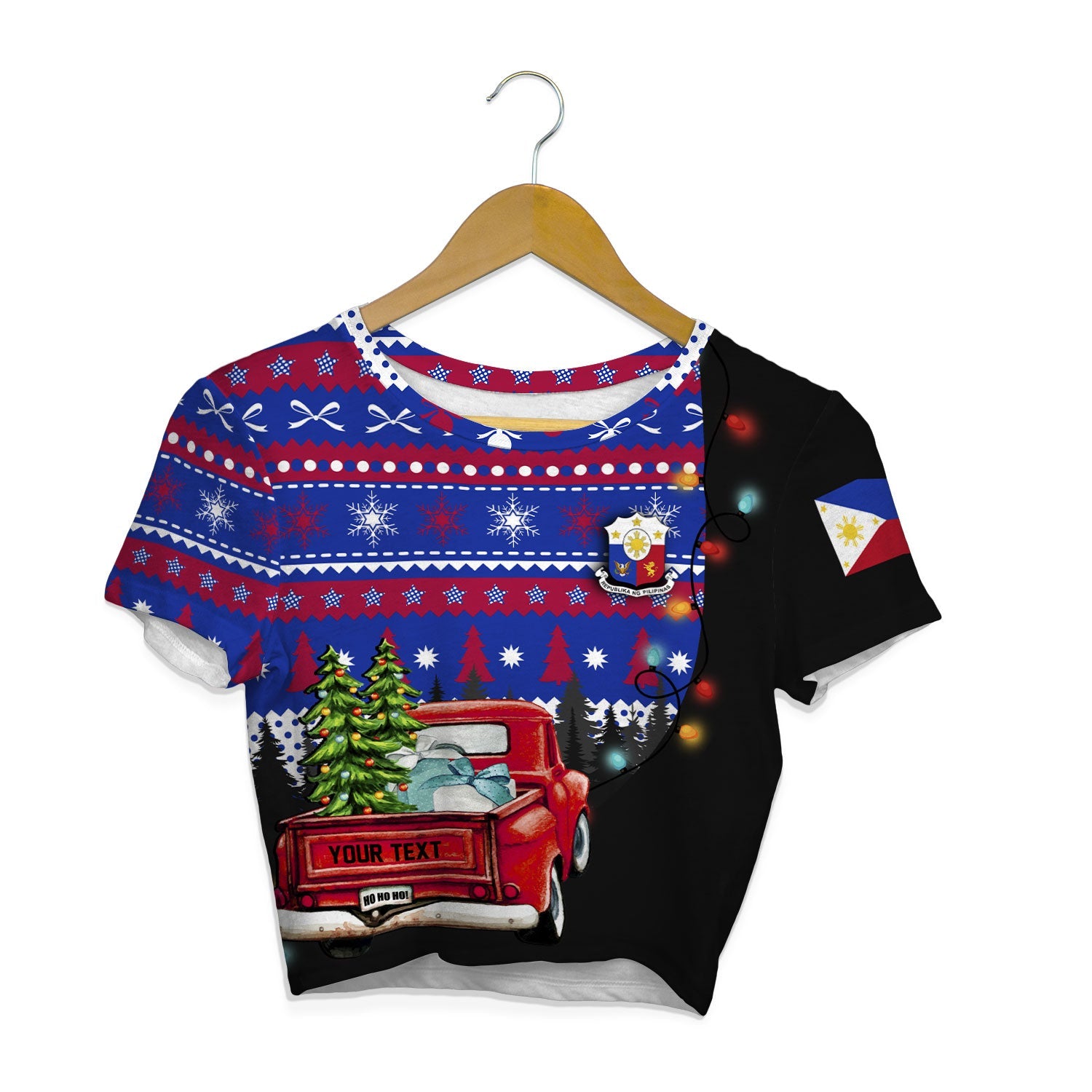 Philippines Crop Top T Shirt Coat Of Arms Christmas Style