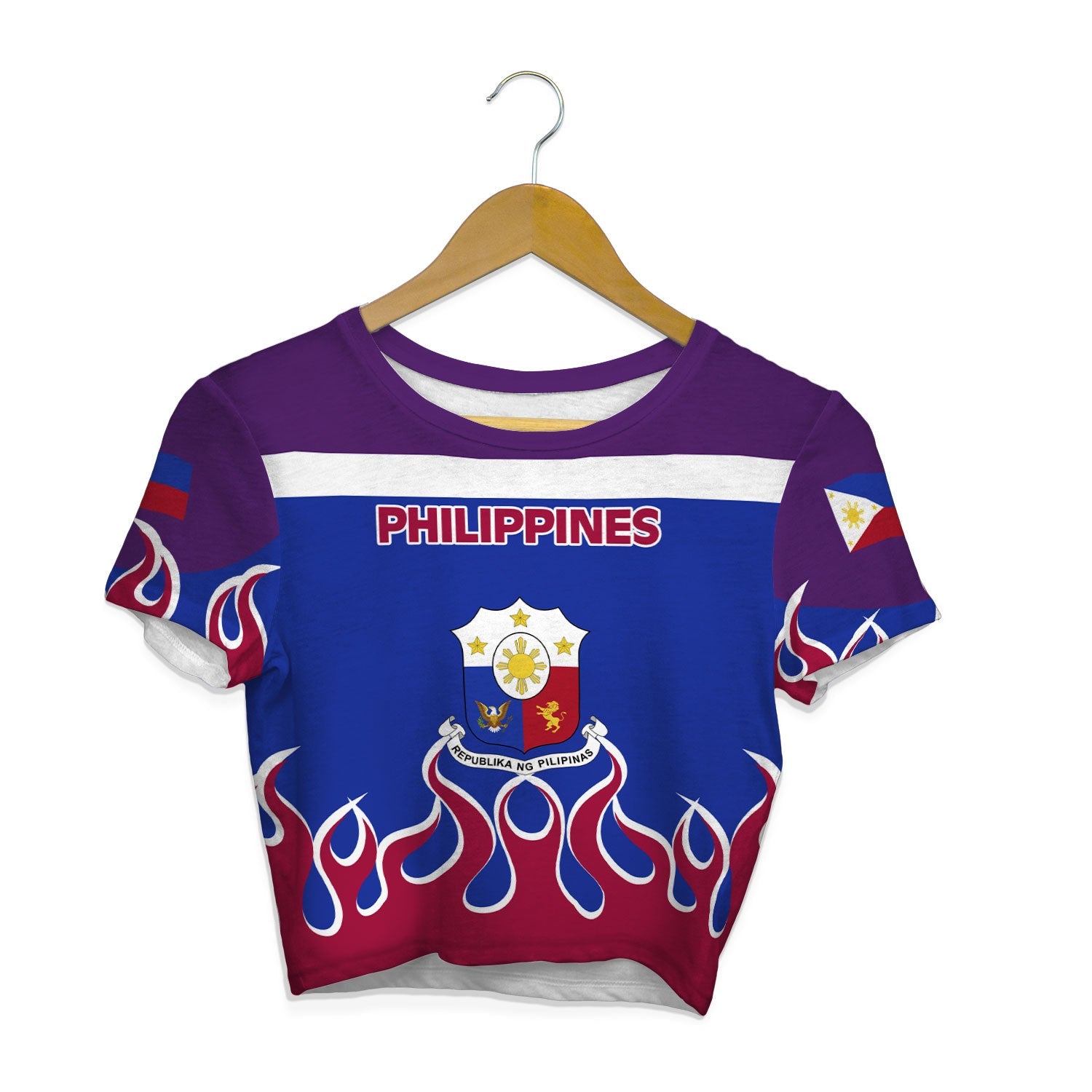 Philippines Crop Top T Shirt Flag & Coat Of Arms Fire Hockey Style