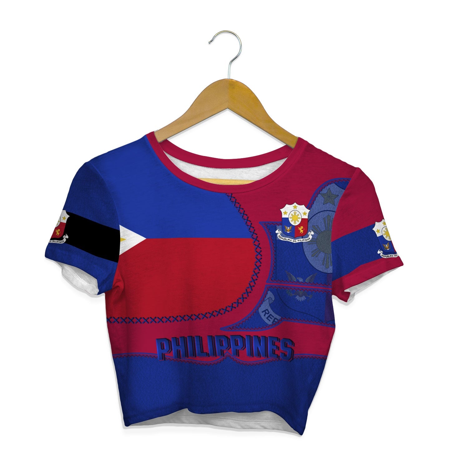 Philippines Crop Top T Shirt Flag & Coat Of Arms Leather Style