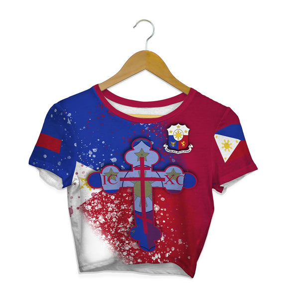 Philippines Crop Top T Shirt Flag & Coat Of Arms Orthodox Style