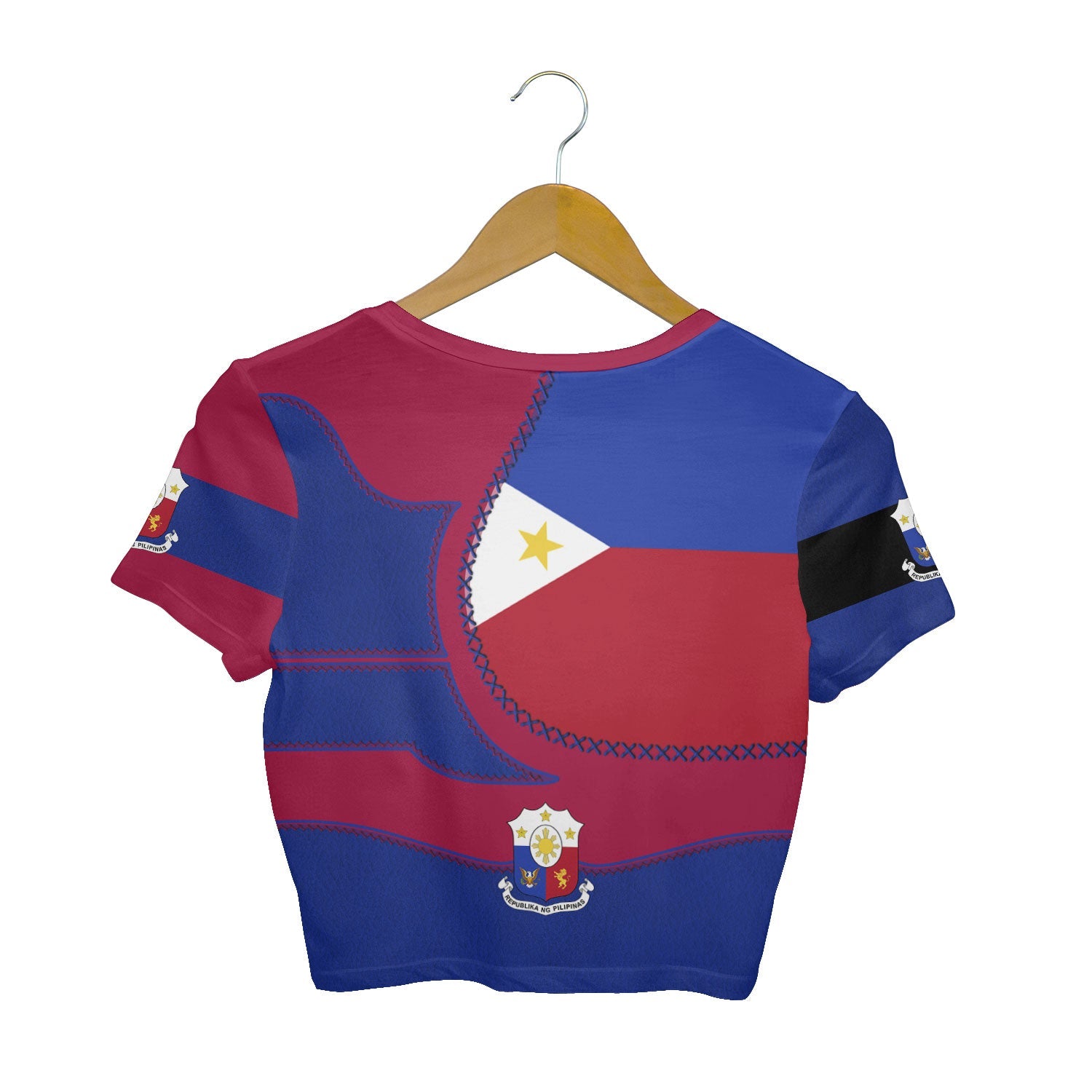 Philippines Crop Top T Shirt Flag & Coat Of Arms Leather Style