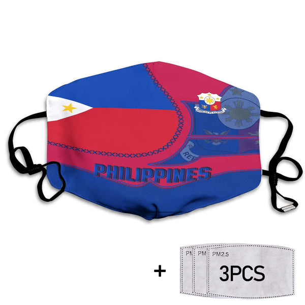 Philippines Face Mask Flag & Coat Of Arms Leather Style