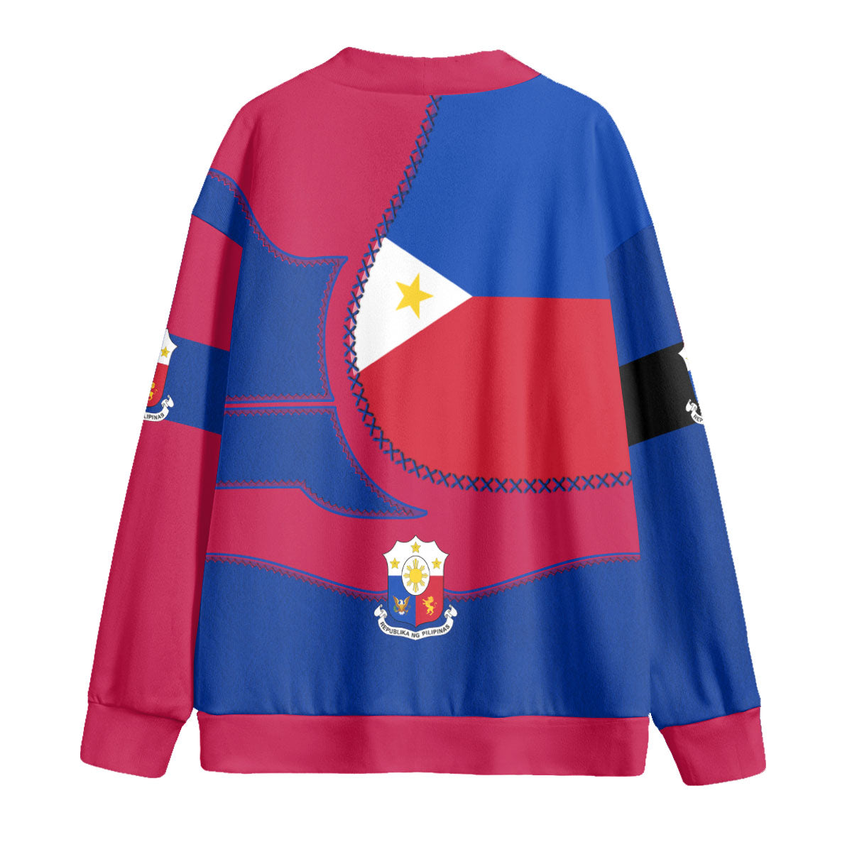 Philippines Fleece Cardigan Flag & Coat Of Arms Leather Style